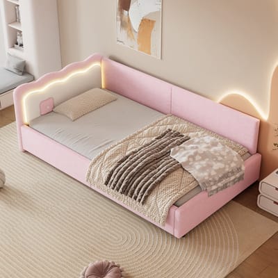 Dagbed - Slaapbank - 90*200cm - LED sfeerverlichting met afstandsbediening - zonder matras - Non-woven stof - Roze