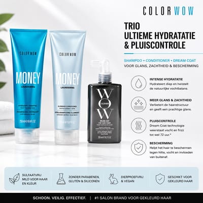 Color Wow Trio Money Laundering Hydrating Shampoo + Money Laundering Glossing Conditioner 250ml + Dream Coat For Curly Hair 200ml | Extra voordelig