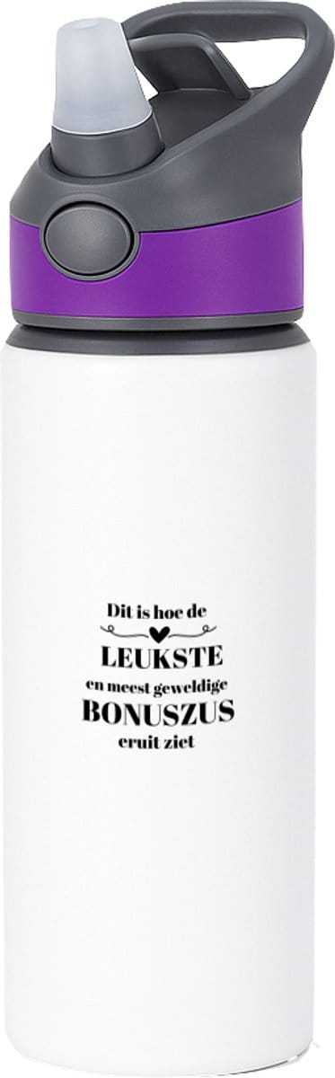 Hacebo® - dit is hoe de leukste en meest geweldige bonuszus eruit ziet waterfles met rietje paars - Zus - meest leukste bonuszus - verjaardag - cadeautje voor zus - zus artikelen - kado - geschenk - water fles - 650ML