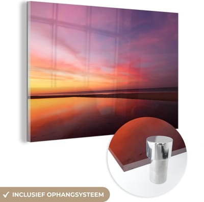 MuchoWow® Glasschilderij 120x80 cm - Schilderij acrylglas - Zee - Kleuren - Zon - Foto op glas - Muurdecoratie woonkamer - Wanddecoratie slaapkamer - Schilderijen