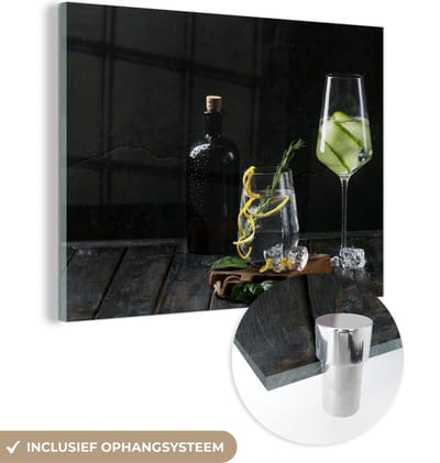 MuchoWow® Glasschilderij 120x90 cm - Schilderij acrylglas - Drank - Wijnglas - Fruit - Foto op glas - Schilderijen