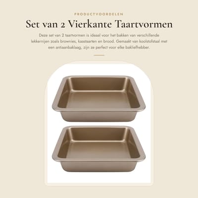 Dailygoods- Taartvorm 9 Inch - Vierkante Cakevorm - Professionele Bakvormen - Koolstofstaal - Antiaanbaklaag - Set van 2 Stuks - Cakepan