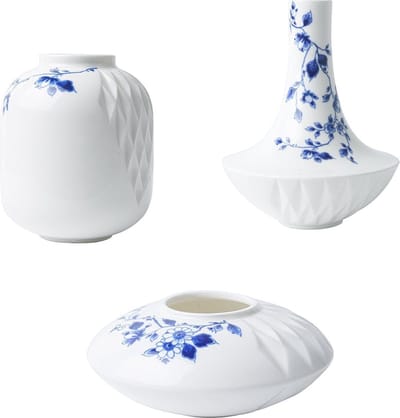 Vazenset Blauw Vouw - Porselein - set van 3