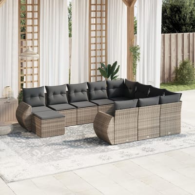 vidaXL - 11-delige - Loungeset - met - kussens - poly - rattan - grijs