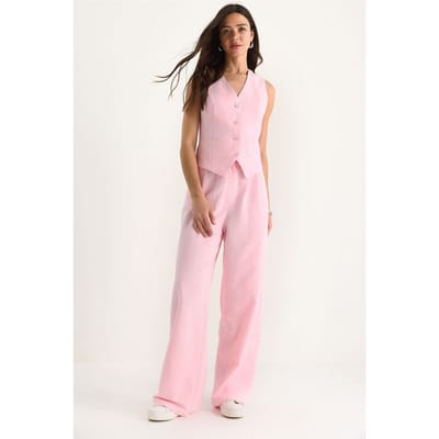 V-hals Vest en Wijde Pantalon Twee-delige Coord Set