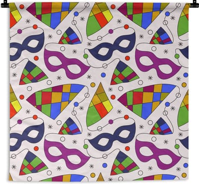 Wandkleed - Wanddoek - Carnaval - Patronen - Maskers - 90x90 cm - Wandtapijt