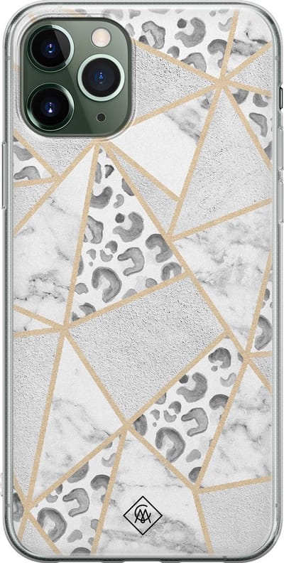 Casimoda® hoesje - Geschikt voor iPhone 11 Pro - Stone & Leopard Print - Siliconen/TPU telefoonhoesje - Backcover - Luipaardprint - Bruin/beige