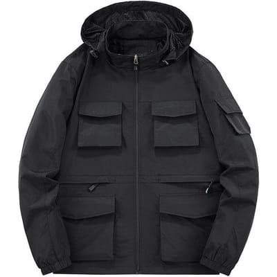 Vestes pour hommes, vestes multipoches, vestes à capuche, hauts décontractés, coupe-vent et imperméables, loisirs de plein air 4XL black
