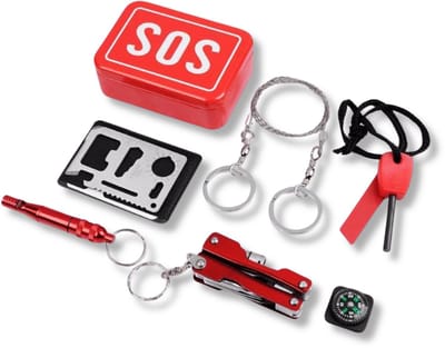 SOS kit doosje - Outdoor survival kit in blikje - Magnesium stick, Kompas, Noodfluit etc. Prepping Tools - Noodpakket