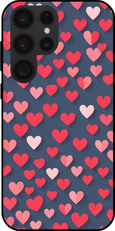 Smartphonica Telefoonhoesje Geschikt voor Samsung Galaxy S23 Ultra met Roze en Rode Hartjes Opdruk - TPU Backcover Case With Rosé and Red Heart Design geschikt voor Samsung Galaxy S23 Ultra