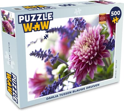 Puzzel Dahlia tussen blauwe druiven - Legpuzzel - Puzzel 500 stukjes