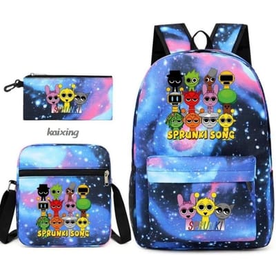 3-delige Nieuwe Sprunki Anime Print Rugzak Set, Met Draagtas en Etui, Grote Capaciteit Lichtgewicht En Ademend Outdoor Rugzak 16 inch