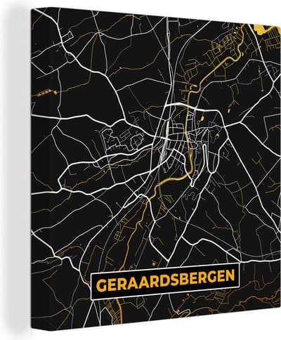 Canvas Schilderij Goud - Stadskaart - Geraardsbergen - Plattegrond - Kaart - 20x20 cm - Wanddecoratie