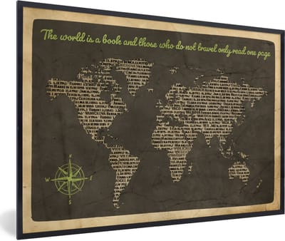 Poster in lijst - Fotolijst 90x60 cm - Posters - Wereldkaart - Quote - Boeken - Posterlijst zwart - Decoratie - Wanddecoratie woonkamer - Muurdecoratie slaapkamer
