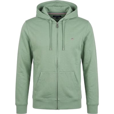 Gant Katoenen capuchon met volledige rits voor heren (Groen)