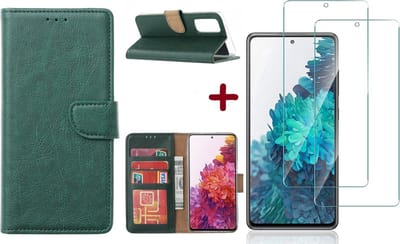 Hoesje Geschikt Voor Samsung Galaxy S20 FE hoesje - bookcase Groen - Galaxy S20 FE wallet case portemonnee hoesje - S20 FE book case hoes cover Met 2X screenprotector / tempered glass