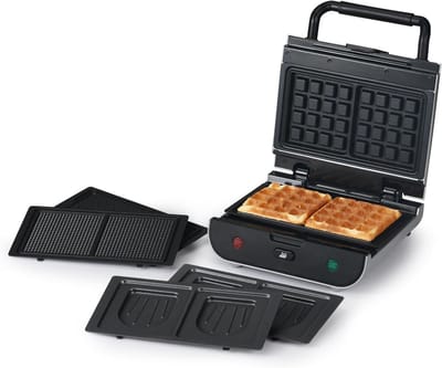 SENYA Wafel- en sandwichmaker, 3-in-1 wafelijzer, wafels, wafels en tosti's, 3 verwisselbare platen met antiaanbaklaag, verticale opslag, gemakkelijk te reinigen