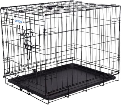 Lendo Online Hondenbench met onderbak opvouwbaar met handvat - 2 deuren en 2 sloten - 60x43x50cm- Hondenhok - Hondenkooi - Kattenbak - Extra stevig staal!