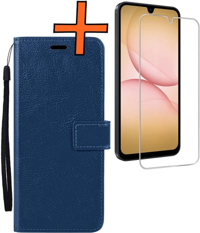 Hoes - Met Screenprotector - Geschikt voor Samsung Galaxy A17 - Luxe Pasjeshouder - Bookcase Portemonee - Flip Case - Kunstleer Book Case - Flipcase - Book Cover - Walletcase - PortemonneeHoes - Donkerblauw