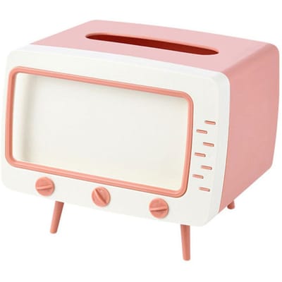 TV Vorm Creatieve Tissuebox met Mobiele Telefoon Standaard Leuke Servethouder Tissue Opbergdoos voor Woonkamer Slaapkamer Nachtkastje white