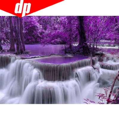 Kits de broderie au point de croix  Purple Falls , peinture en fil de coton, broderies 20X30 blue