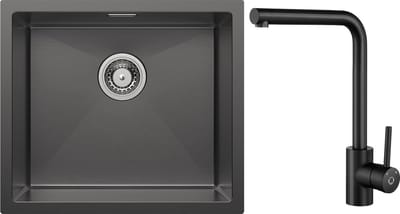 CECIPA max Spoelbak Keuken 50x44cm - Spoelbak Met Keukenkraan Zwart - Enkele spoelbak - Spoelbakken Keuken van roestvrij staal - Spoelbakken met afdruip