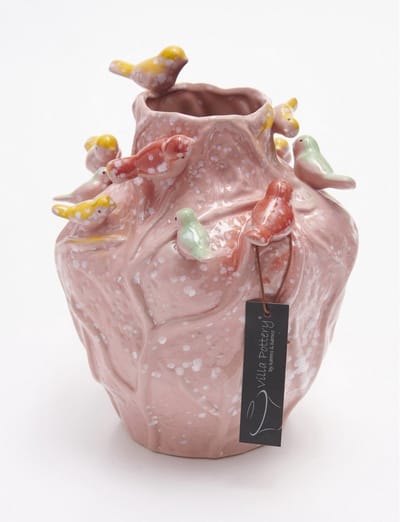 Vaas - Villa Pottery - Decoratie - Woondecoratie - Vogelvaas - Porselein - Waterdicht - Lieve 2_2 Pink 12 Birds