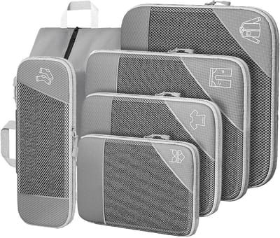 Famanu - 6-delige compressie-packing cubes set, ultralicht en uitbreidbaar – Zwart