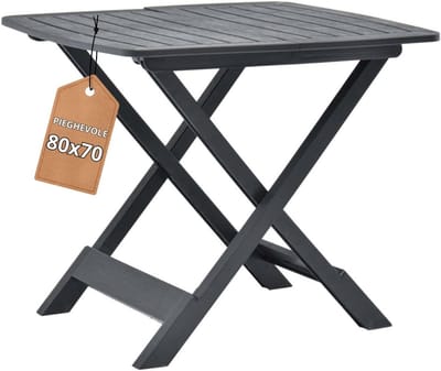 Klaptafel Kunststof - Houtlook Tafel - Buiten Gebruik - Inklapbaar Design - 79 x 72 x 70 cm - Antraciet