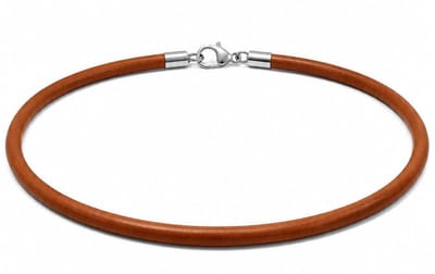 AuBor ®. Leren ketting met zilveren sluiting. Cognac. 3mm × 100cm