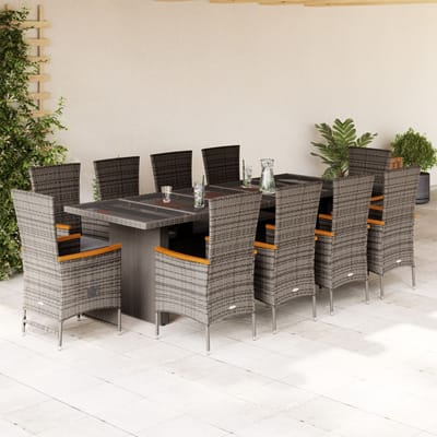 vidaXL - 11-delige - Tuinset - met - kussens - poly - rattan - grijs
