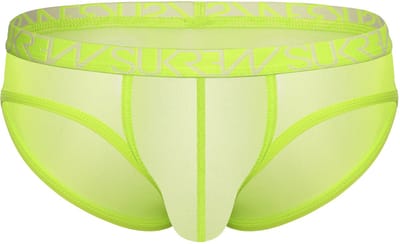 SUKREW Sheer Low-rise Brief Acid Yellow - MAAT XS - Erotisch Heren Ondergoed - Slip voor Man - Sexy mannen Slip