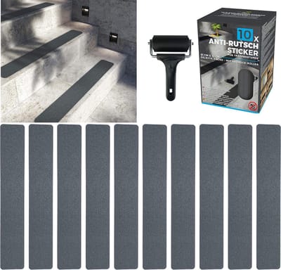 Antislip strips voor binnen en buiten, 10 x strepen (61 x 10 cm) grijs, sterke grip dankzij speciaal buitenoppervlak, antislip trapmatten, voor buiten, grijs