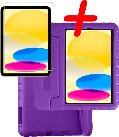 Hoesje Geschikt voor Apple iPad 10 (2022) - 10.9 inch - 10e Generatie - Met Screenprotector - Kinderhoes Shockproof Bumper - Kidsproof Case - Tablet Hoes - Kinder Hoes Cover - Paars