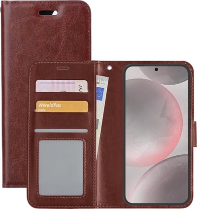 Hoesje - Met Pasjeshouder - Geschikt voor Samsung Galaxy S24 - Luxe Bookcase Portemonee - Flip Case - Kunstleer Book Case - Flipcase - Book Cover - Walletcase - Portemonneehoes - Bruin