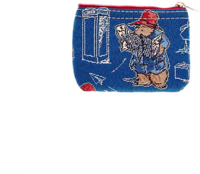 Ritsportemonnee - luxe gobelinstof - Paddington Bear - Beertje Paddington - Blauwe achtergrond
