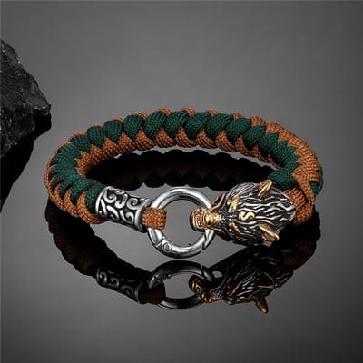 Retro Noorse Odin's Wolf Survival Armbanden Heren Viking Geri&Freki Roestvrijstalen Paracord Touw Armbanden Handgemaakte Outdoor Sieraden 21cm black
