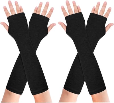 2 Paar Lange Armwarmers, Thermisch Gebreide Vingerloze Handschoenen, Warme Winterhandschoenen voor Dames en Heren met Duimopening en Polswarmers