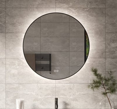 Schaere - Ronde Badkamerspiegel - Indirecte Verlichting - Spiegel Verwarming - Touch Sensor - Dimfunctie - Gun metal Frame - 60x60 cm
