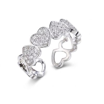 Zilverkleurige ring dames aanschuifring open ring hart ring transparante steentjes verstelbare vriendschapsring minimalistische statement ring sieraden