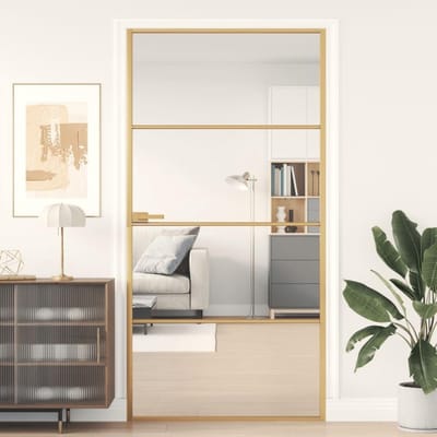 Glazen Binnendeur - Kamerdeur Set - Ruimte Verdelen - Slank Aluminium Frame - 102.5 x 201.5 cm - Goud Transparant