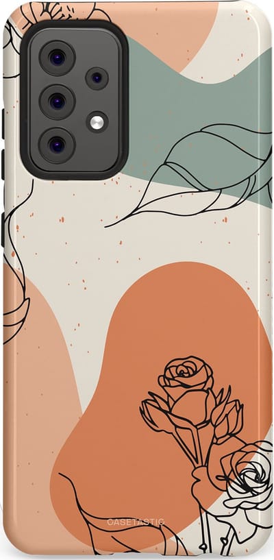 Casetastic hoesje geschikt voor Samsung Galaxy A52 (2021) 5G / Samsung Galaxy A52 (2021) 4G - Dubbellaagse bescherming - Lijnenspel roos - Fashion Case - Saliegroen Perzik Zand
