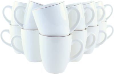 OTIX Koffiekopjes met oor - Mokken Set -Koffietassen - Wit met Goud - 200ml - Vaatwasser bestendig - Porselein - 12 stuks - CROCUS