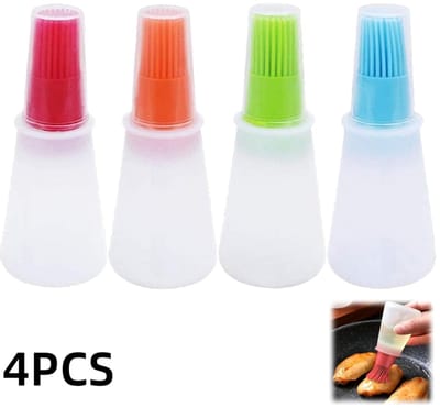 4 stuks-Olieborstel voor flessen - BBQ-borstel voor flessen - BBQ-borstel - met maatverdeling - siliconen - bakgereedschap - geschikt voor bakken en barbecueën - rood - blauw - groen - oranje - 5*5*11,8 cm