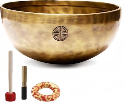 Tibetaanse Klankschaal Set - Meditatie Kom - Ontspanning Bevorderen - Handgemaakt onder Volle Maan - 18CM - Koper