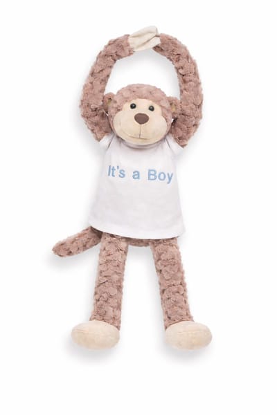 Knuffel aap origineel en lief kraamcadeau – Dit schattige knuffelaapje met de tekst “It’s a Boy” is een perfecte verrassing – Gender Reveal Cadeau – Baby Aankondiging Jongen – Geboorte cadeau jongen – slinger aap