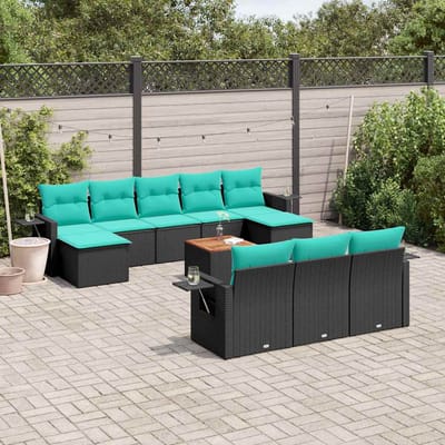 vidaXL - 11-delige - tuinbankset - met - kussens, - zwart - polyrotan