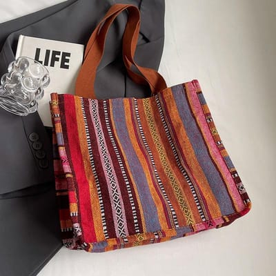 Grote capaciteit Etnische Stijl Tote Bag voor Vrouwen Nieuwe Mode Tote Bag voor Vrouwen Ins College Studenten Schooltas brown