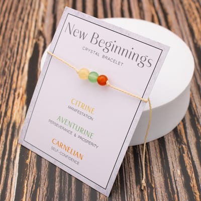 Bixorp "New Beginnings" Cadeau Armband - Een Nieuw Begin - Edelsteen Armbandje op kaartje - Citrien, Aventurijn & Carneool