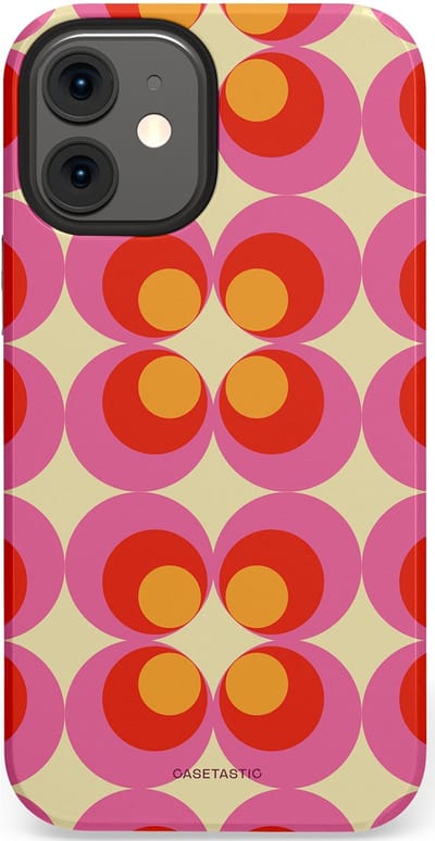 Casetastic hoesje geschikt voor Apple iPhone 12 Mini - Dubbellaagse bescherming - Circle boogie - Fashion Case - Roze Rood Zand Okergeel